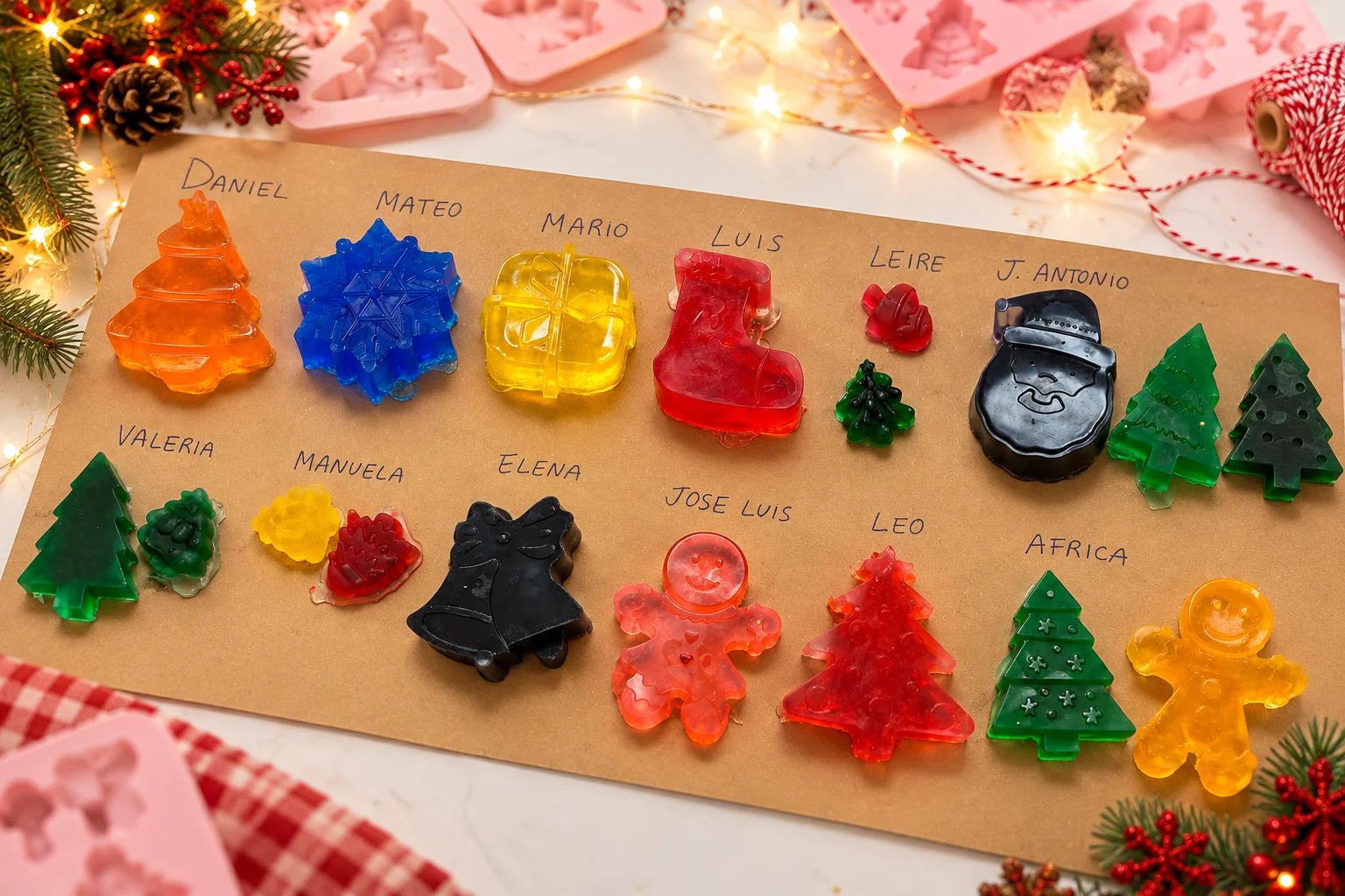 Jabones navideños de colores elaborados en un taller de CBS Christmas Camp